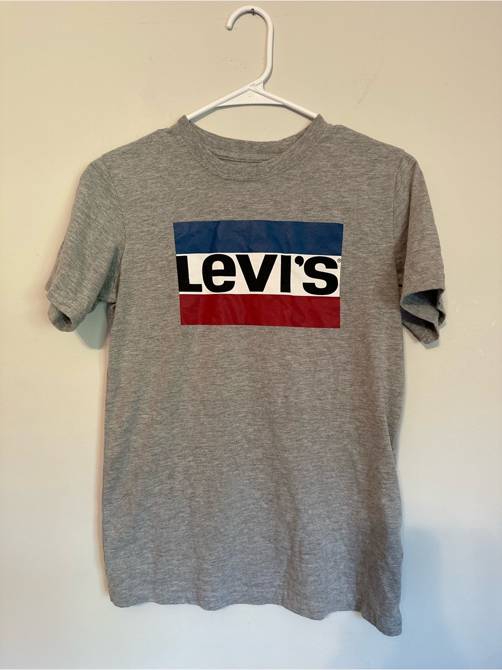 Levi's Grey Tee with Blue, White & Red Logo Block
